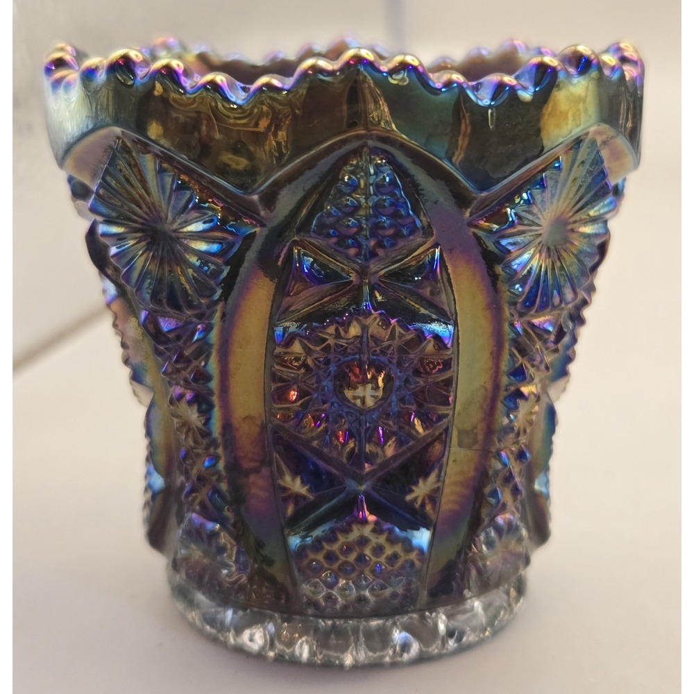 Vintage Toothpick Holder Imperial Smoked Cherry Daisy And Button Carnival Glass.